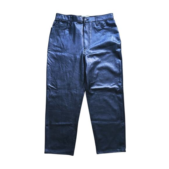 Abercrombie Vegan Leather High-Rise Ankle Straight Pants Black 31 Edgy Holiday - Picture 4 of 10